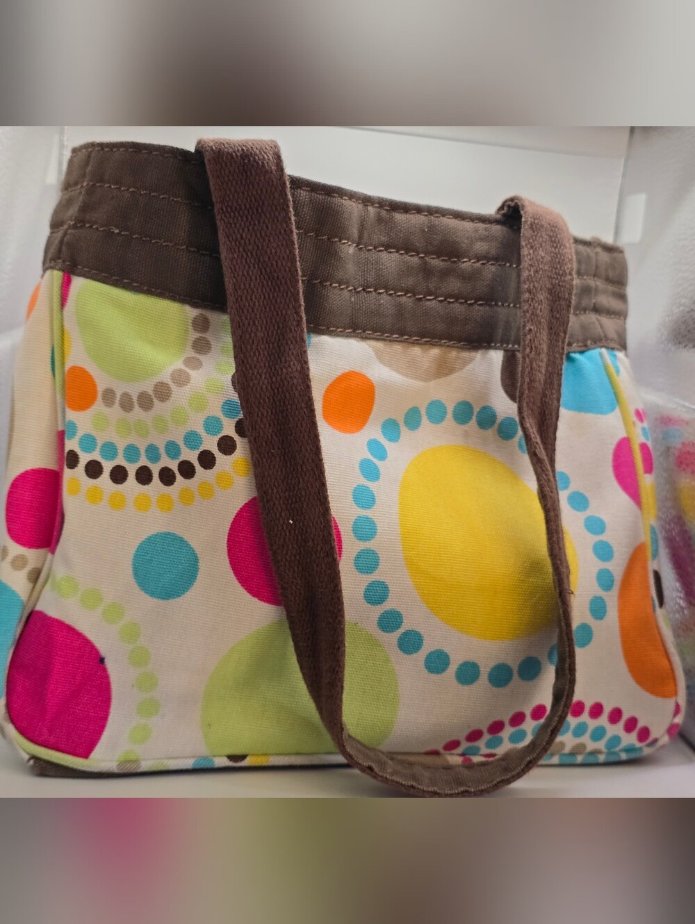 Thirty-One Canvas Tote Bag in Multi-Color Dot Print